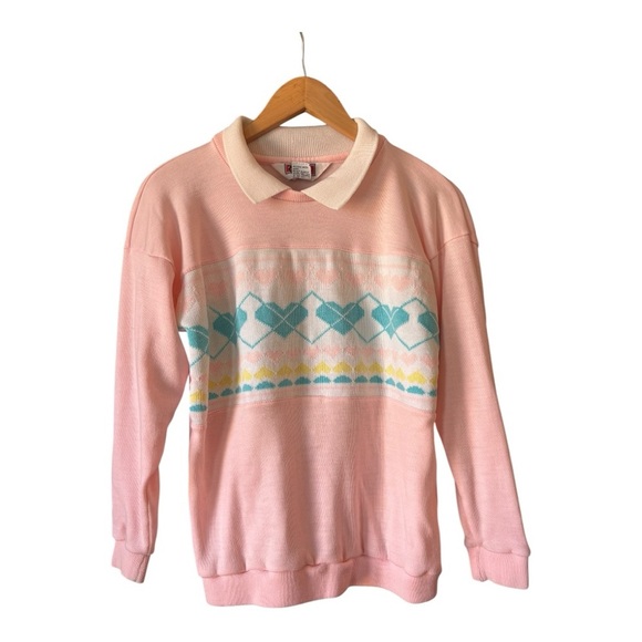 Eileen Vintage Double Collar Pastel Sweater Size M Hearts - Picture 2 of 6